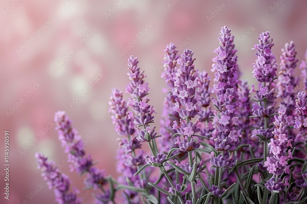 Obraz premium A bunch of purple flowers with a pink background