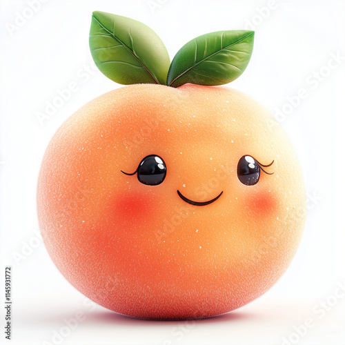 Peachy Keen: A cute peach cartoon with big eyes and a happy smile