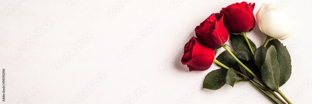 Two exquisite roses bloom gracefully on a pristine white surface, symbolizing love and beauty, perfect for celebrating Valentine's Day. Two exquisite roses bloom gracefully on a pristine white surface, symbolizing love and beauty, perfect for celebrating Valentine's Day.