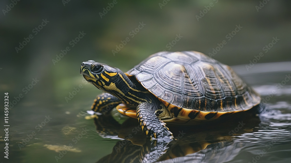 turtle swimming gracefully in clear water, showcasing its vibrant shell turtle swimming gracefully in clear water, showcasing its vibrant shell