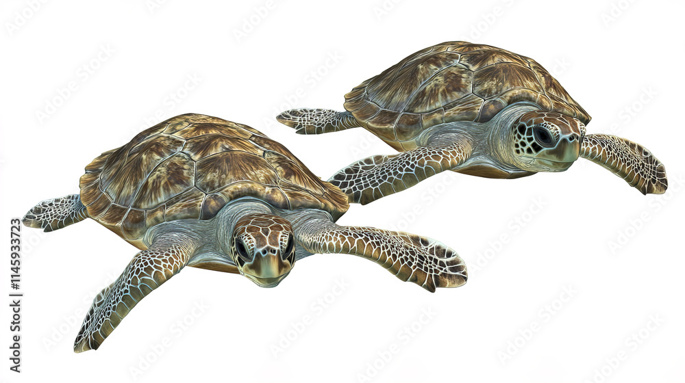 Naklejka premium Swimming sea turtles glide gracefully through ocean waters
