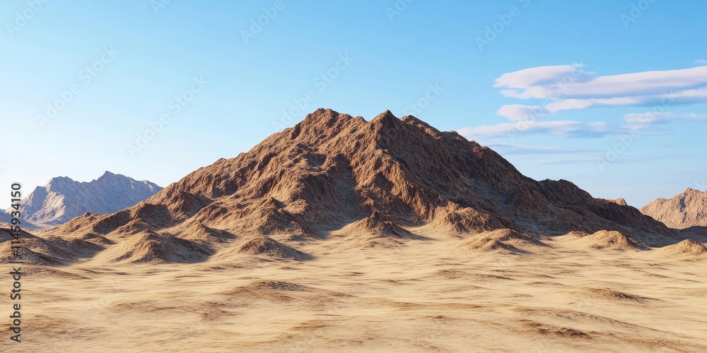 Naklejka premium Desert mountain rises dramatically against a clear blue sky, showcasing the natural beauty of a desert landscape. This stunning desert mountain is a perfect depiction of nature s grandeur.