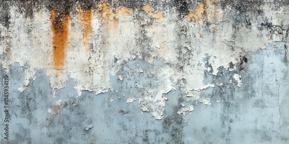Obraz premium Weathered concrete walls displaying faded paint and signs of mold create a unique character. These old concrete walls with faded paint and mold tell stories of time and neglect.