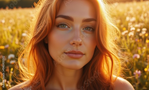 Young woman with golden hair in sunset glow