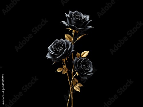 Elegant Black Roses with Gold Accents: A Dark Romantic Still Life