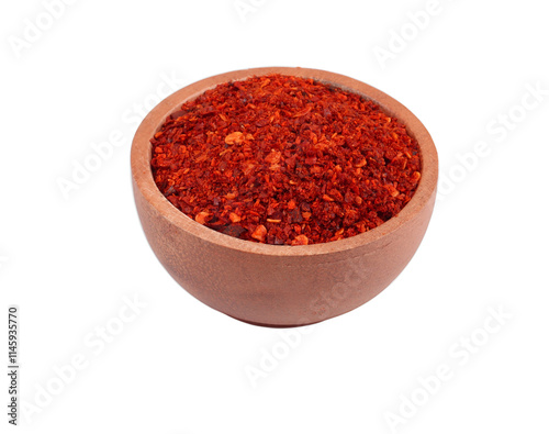 Cayenne pepper in a wooden bowl on transparent png