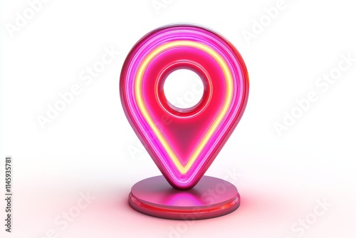 pink neon light geolocation symbol isolated on white background