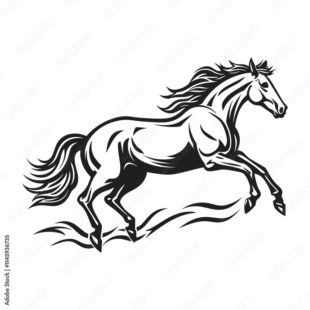 Obraz premium Elegant Silhouette Of A Black And White Horse Vector Illustration