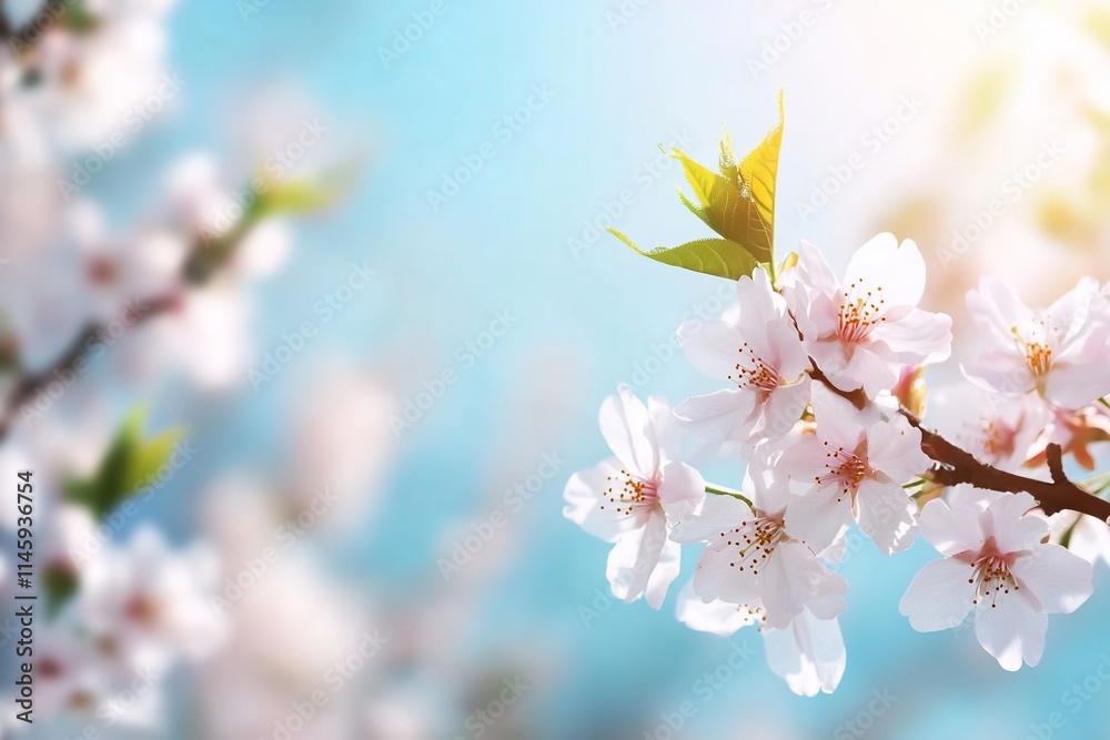 Delicate cherry blossoms against a soft blue background, symbolizing spring. Delicate cherry blossoms against a soft blue background, symbolizing spring.
