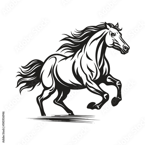 Elegant Silhouette Of A Black And White Horse Vector Illustration