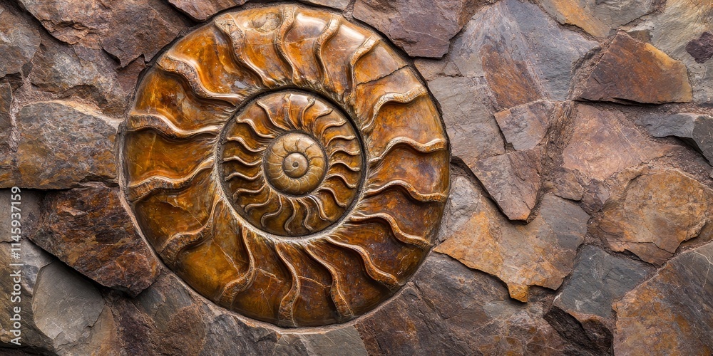 Ammonite shell imprint captured in stone showcases paleontological evidence of ancient life. This spiral fossil serves as a remarkable testament to prehistoric ammonite existence and its unique Ammonite shell imprint captured in stone showcases paleontological evidence of ancient life. This spiral fossil serves as a remarkable testament to prehistoric ammonite existence and its unique