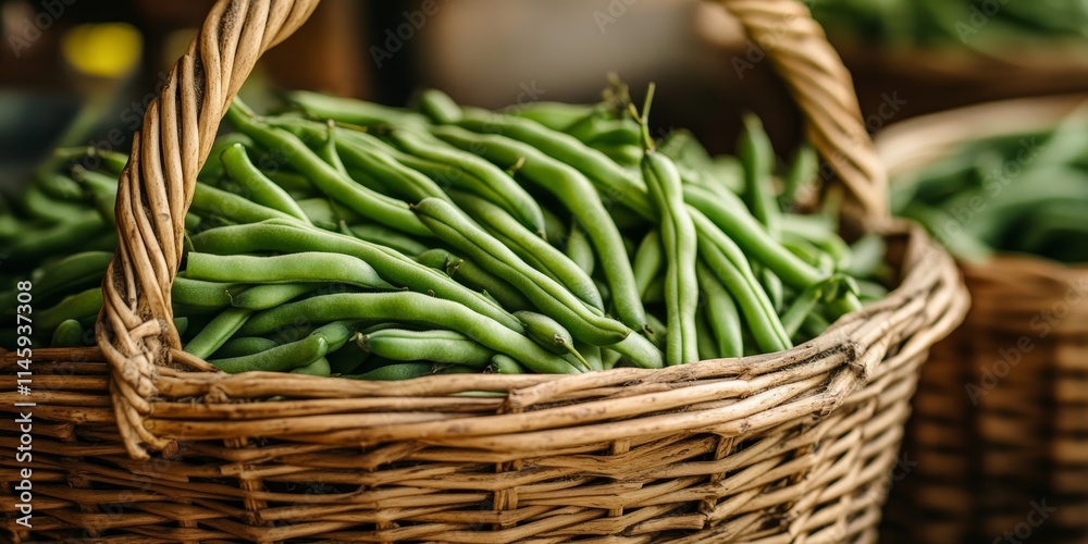 Fresh green beans arranged beautifully in a basket, showcasing the vibrant colors and organic feel of fresh green beans, perfect for culinary or health focused themes. Fresh green beans arranged beautifully in a basket, showcasing the vibrant colors and organic feel of fresh green beans, perfect for culinary or health focused themes.