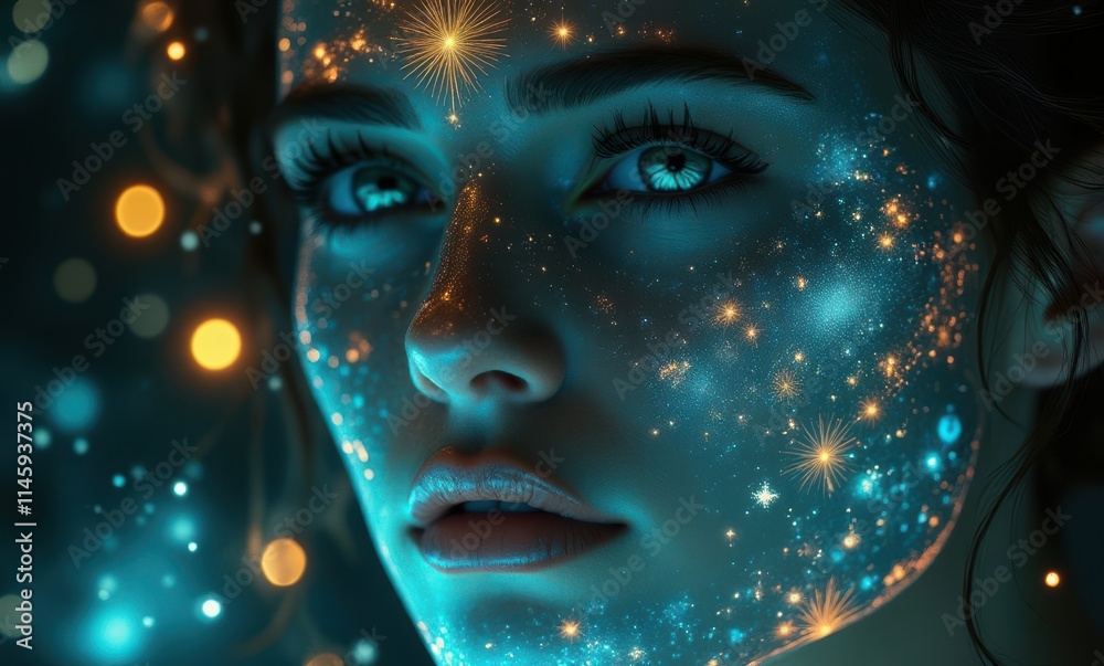 Captivating woman with cosmic face art Captivating woman with cosmic face art