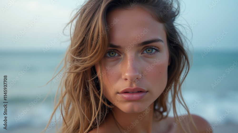 close-up portrait of a beautiful woman on the beach close-up portrait of a beautiful woman on the beach