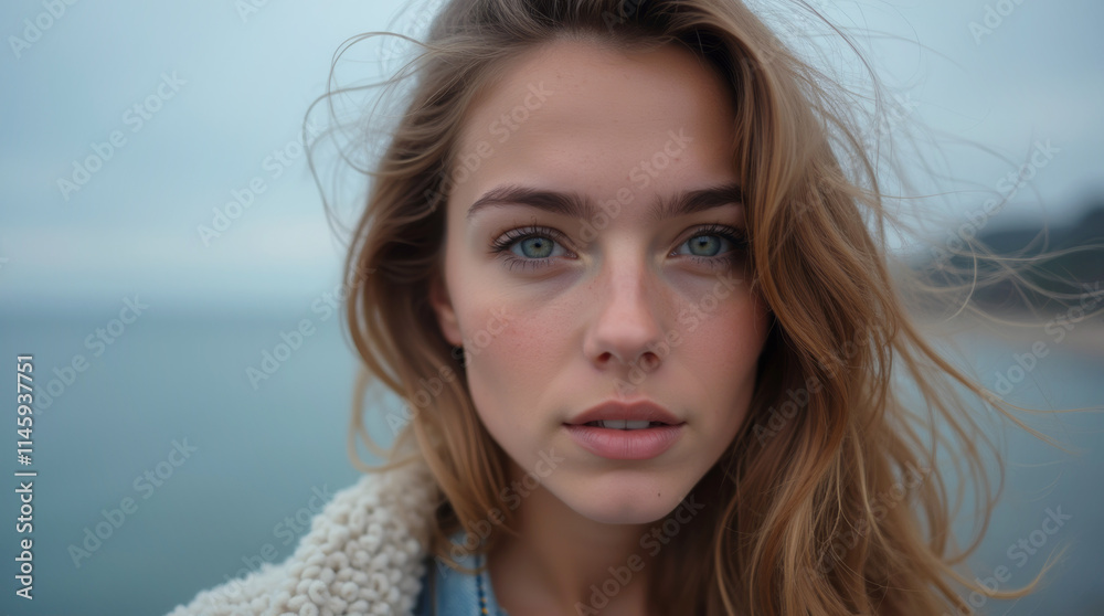 close-up portrait of a beautiful woman on the beach close-up portrait of a beautiful woman on the beach