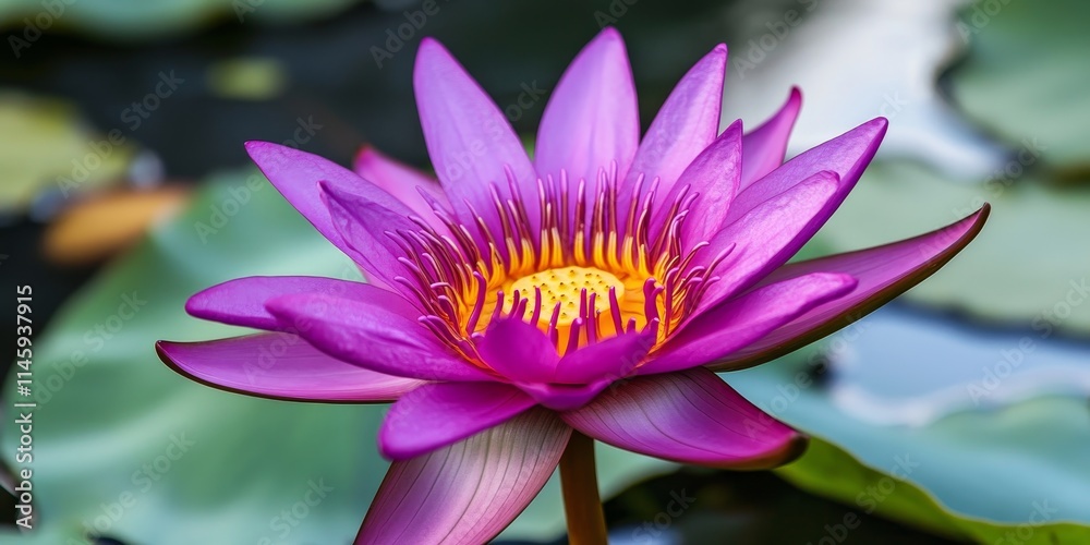 Bright pink lotus flower bud and bloom showcase stunning purple petals, with inviting yellow centers attracting insects, highlighting the beauty of this enchanting lotus flower. Bright pink lotus flower bud and bloom showcase stunning purple petals, with inviting yellow centers attracting insects, highlighting the beauty of this enchanting lotus flower.