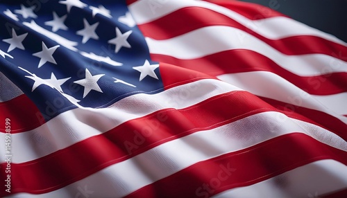 Close up of America flag blowing in the wind.