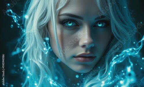 Enchanting woman with glowing blue eyes