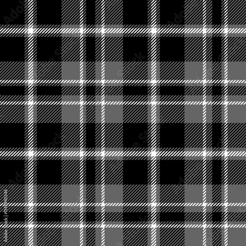 plaid tartan seamless repeat pattern. This is a black gray white checkered plaid vector illustration. Design for decorative,wallpaper,shirts,clothing,tablecloths,wrapping,textile,fabric,texture