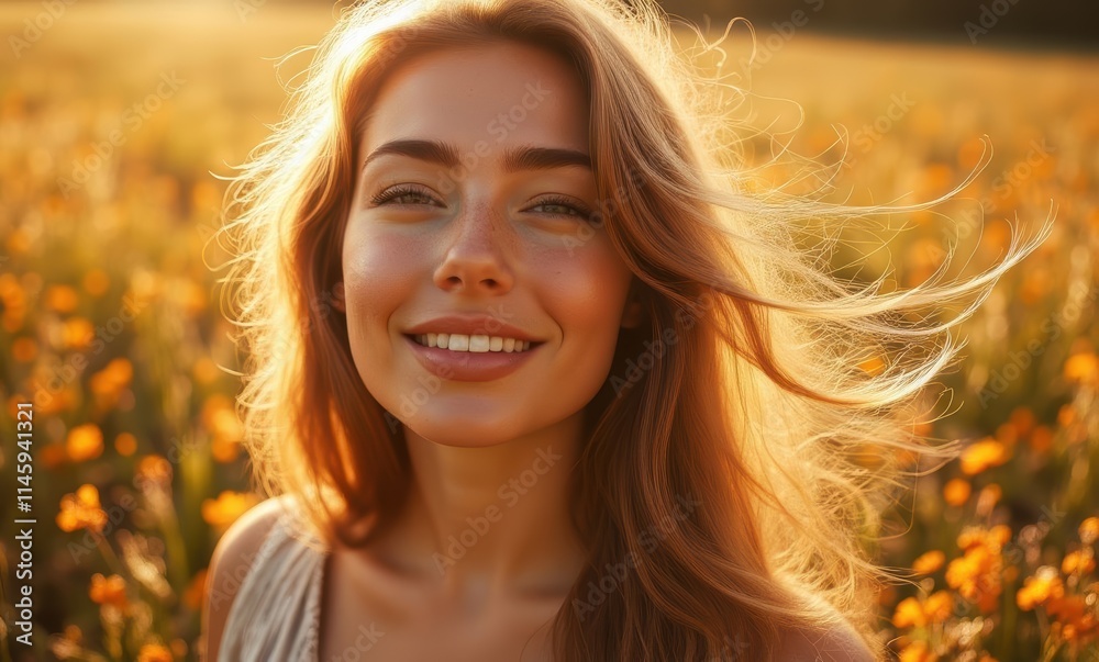 Smiling young woman in a flower field Smiling young woman in a flower field