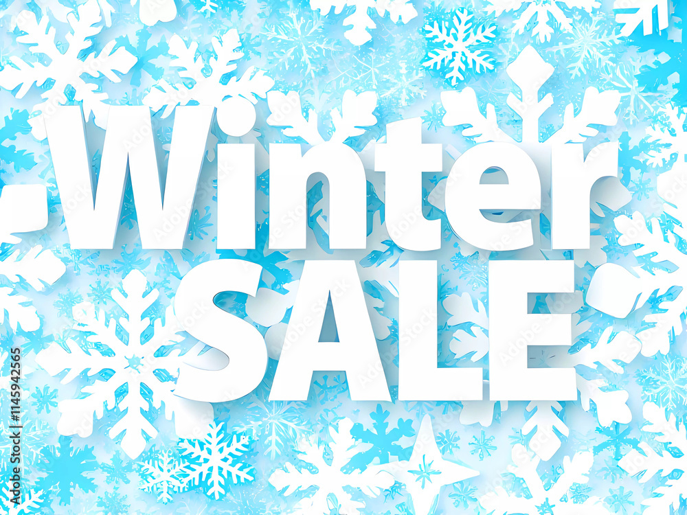 Winter Sale mit blauen Schneeflocken im Hintergrund Winter Sale mit blauen Schneeflocken im Hintergrund