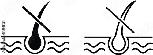 Hair follicle cosmetic line and flat icon set. Vector include skincare frizzy repair revitalizing scalp dandruff follicle outline pictogram for trichology collection isolated on transparent background