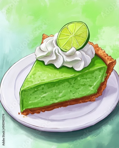 Refreshing Lime Pie with Whipped Cream and Lime Slice