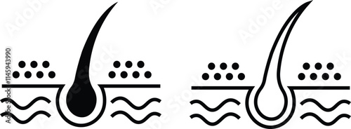 Hair follicle cosmetic line and flat icon set. Vector include skincare frizzy repair revitalizing scalp dandruff follicle outline pictogram for trichology collection isolated on transparent background