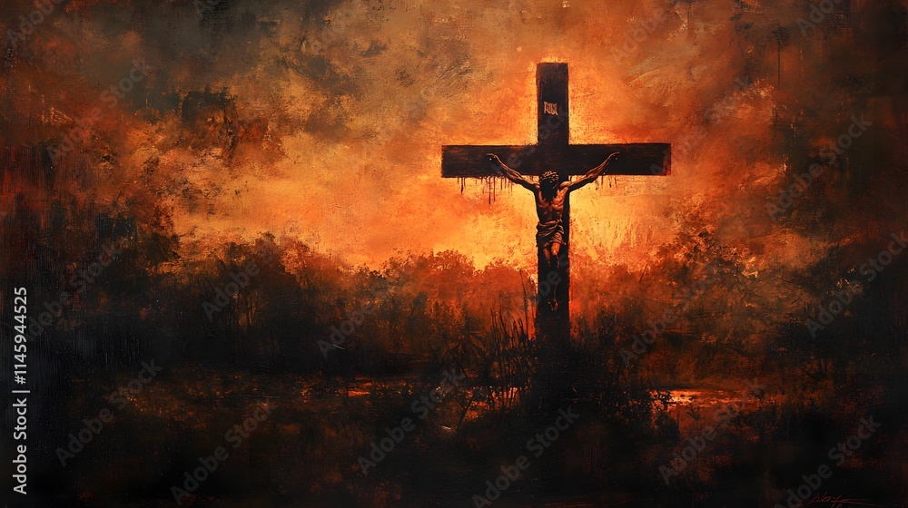 Christ Crucified Against an Ominous Sunset Landscape Christ Crucified Against an Ominous Sunset Landscape