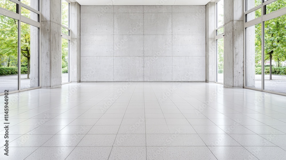 Empty modern interior with large windows and concrete wall. Empty modern interior with large windows and concrete wall.