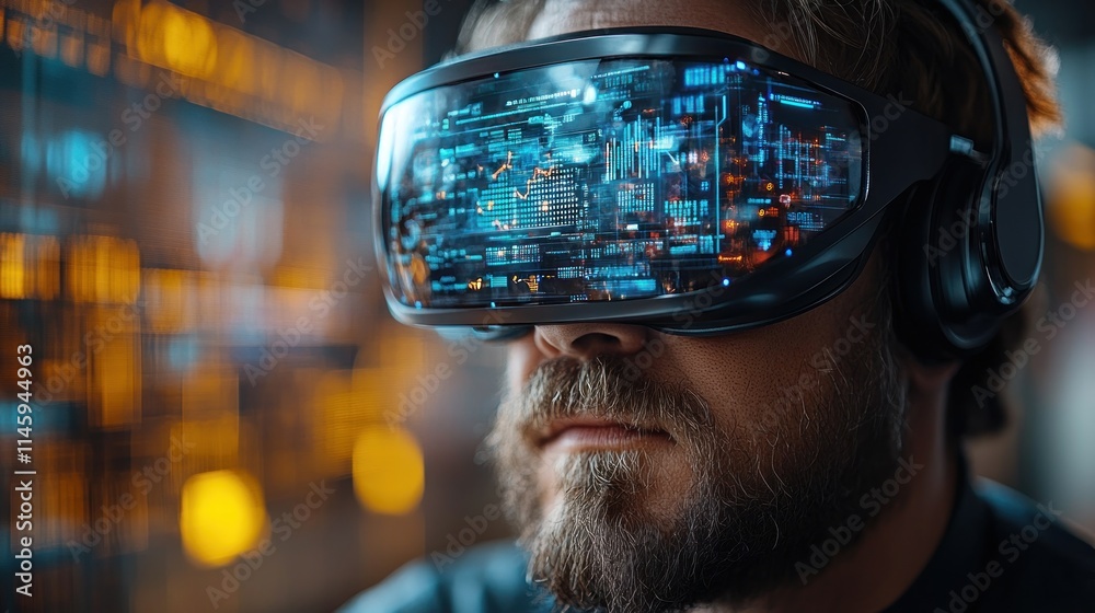 Man Experiencing Immersive Virtual Reality Technology