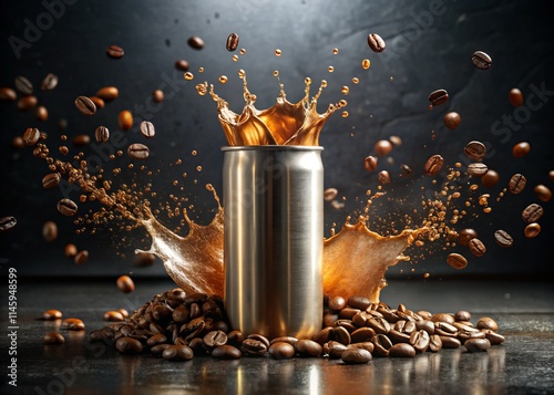 Aluminum Can Coffee Splash - Dark Background Coffee Beans Medium Shot Photography