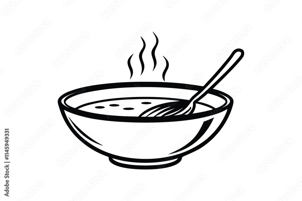 Steaming Bowl of Soup with Spoon - Minimal Line Art for Culinary Concepts Steaming Bowl of Soup with Spoon - Minimal Line Art for Culinary Concepts