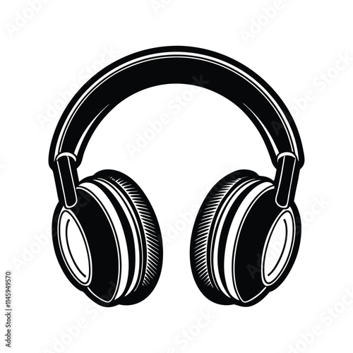 Detailed Black and White Over-Ear Headphones Vector Illustration for Music and Tech Designs