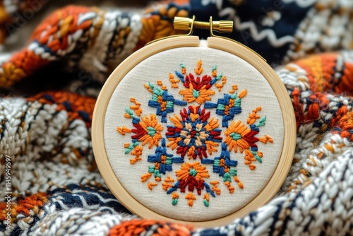 Detailed Embroidery Hoop Showcasing Intricate Patterns for Crafting Projects and Home Decor photo