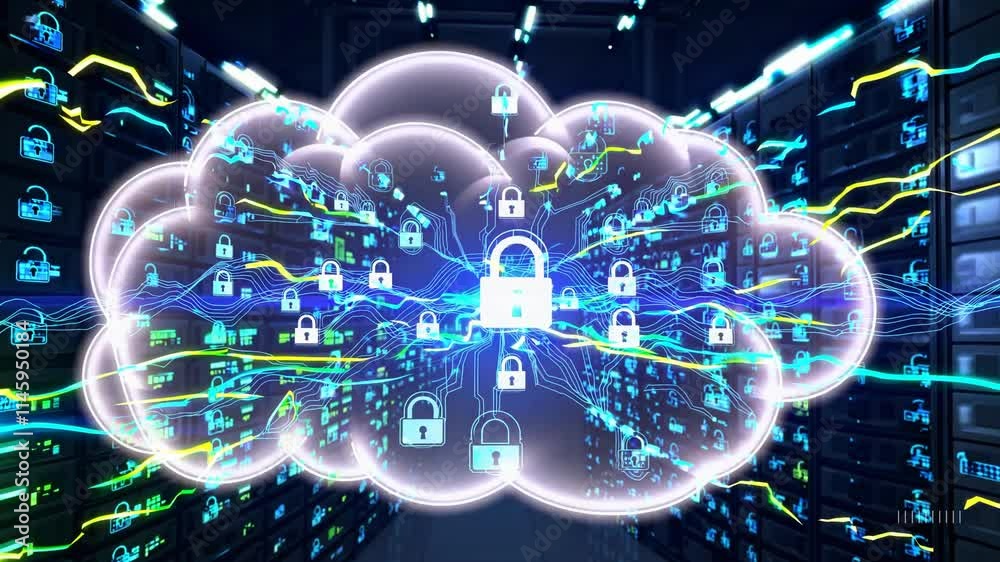 Secure data transfer with cloud technology and digital locks for enhanced protection.