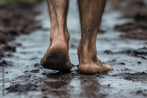 Muddy Bare Feet Walking in the Swamp