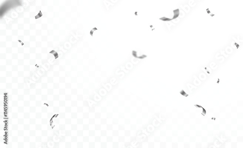 Falling shiny silver confetti and ribbons celebration party design element
