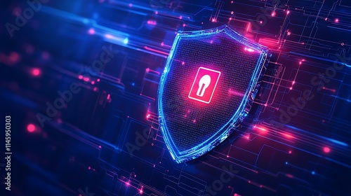 Cyber Security Shield Concept With Colorful Lights and Digital Data Background for Technology Themes