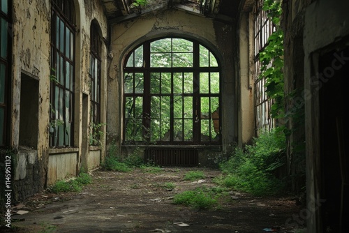 Abandoned building with a large window