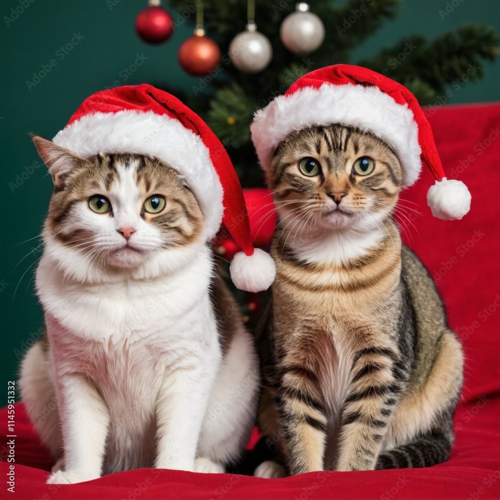 Chattons avec un bonnet de noel Chattons avec un bonnet de noel