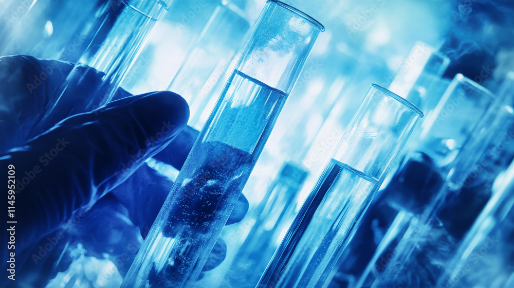 Intricate exploration of lab experiments with blue-hued test tubes highlighting scientific intricacies and techniques Intricate exploration of lab experiments with blue-hued test tubes highlighting scientific intricacies and techniques