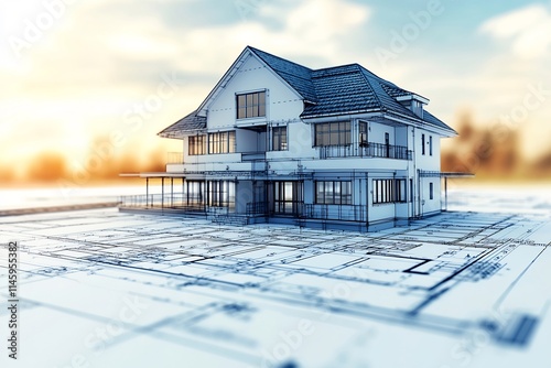 Blueprint drawing of school building under construction detailed floor plans structural diagrams on a white background photo