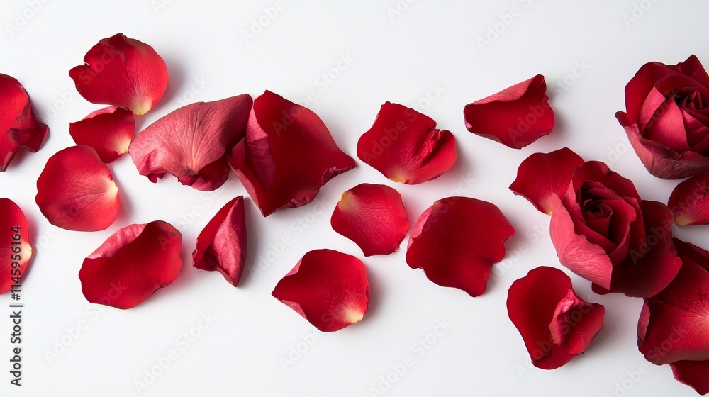 Elegant composition featuring beautiful rose petals against a pristine white background, showcasing the delicate nature of rose petals and their visually appealing arrangement. Elegant composition featuring beautiful rose petals against a pristine white background, showcasing the delicate nature of rose petals and their visually appealing arrangement.