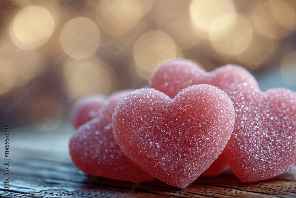 Fototapeta premium Close-up shot of a bunch of colorful candy hearts on a table, perfect for Valentine's Day or romantic decoration