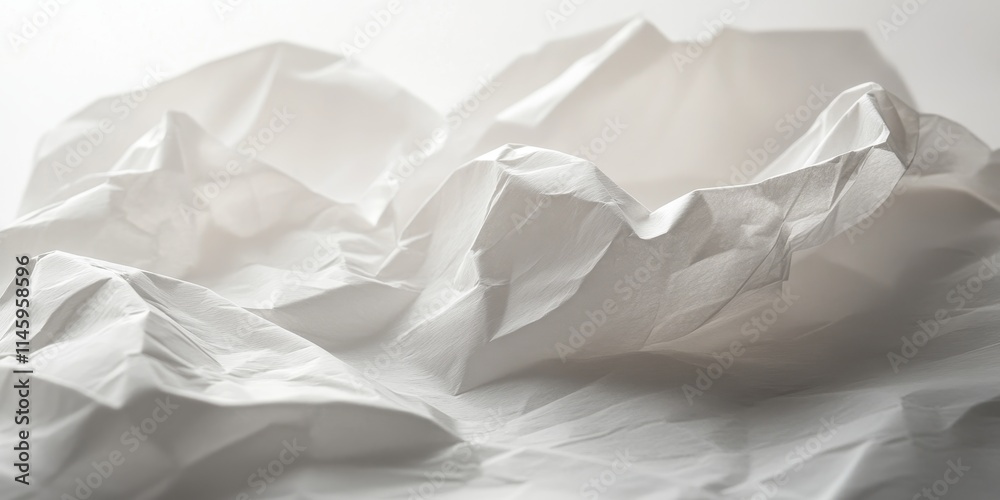 Obraz premium Close up view of crumpled paper featuring a curled edge, beautifully displayed against a white background, highlighting the texture and details of the crumpled paper design.