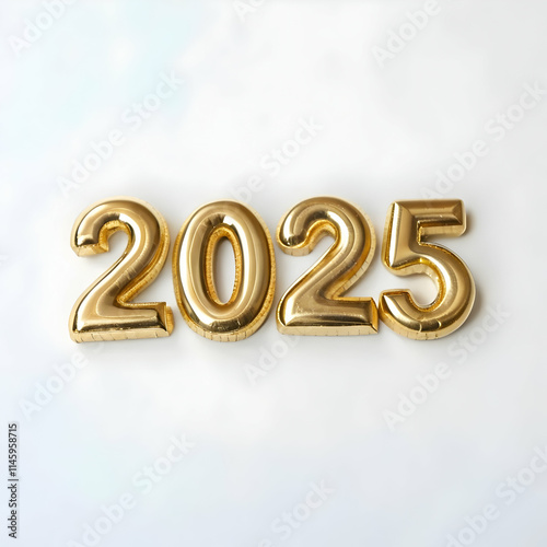 year 2025 golden symbol isolated on white golden