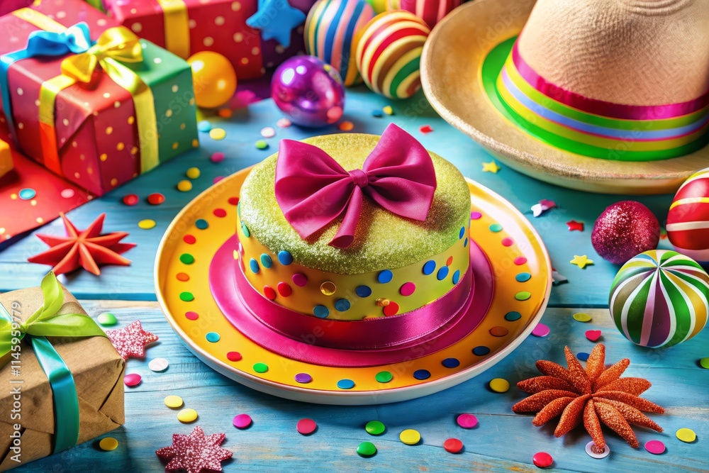 Colorful Birthday Party Hat, Bird's Eye View, Festive Celebration, Top Angle, Overhead Shot Colorful Birthday Party Hat, Bird's Eye View, Festive Celebration, Top Angle, Overhead Shot