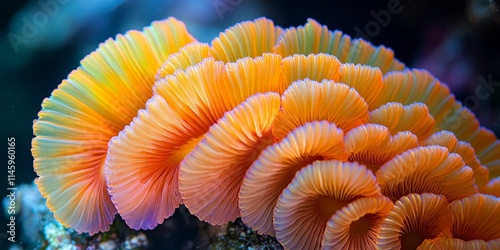 The orange fungia spp features a stunning rainbow pattern, showcasing the vibrant beauty of the orange fungia spp in a mesmerizing display of colors and textures. photo