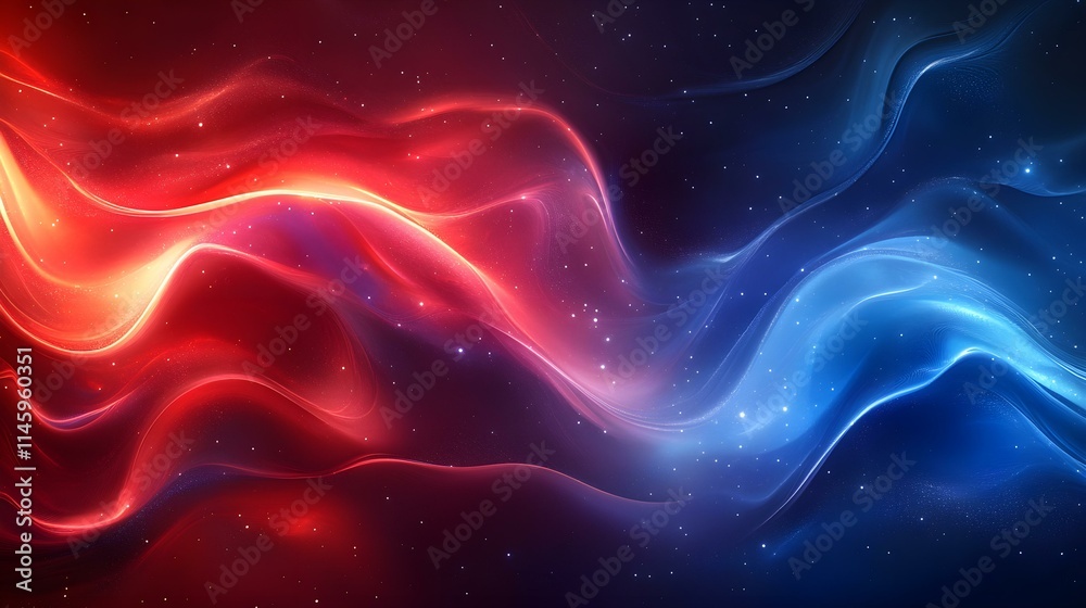 Abstract Flowing Red and Blue Light Waves on Dark Background Abstract Flowing Red and Blue Light Waves on Dark Background